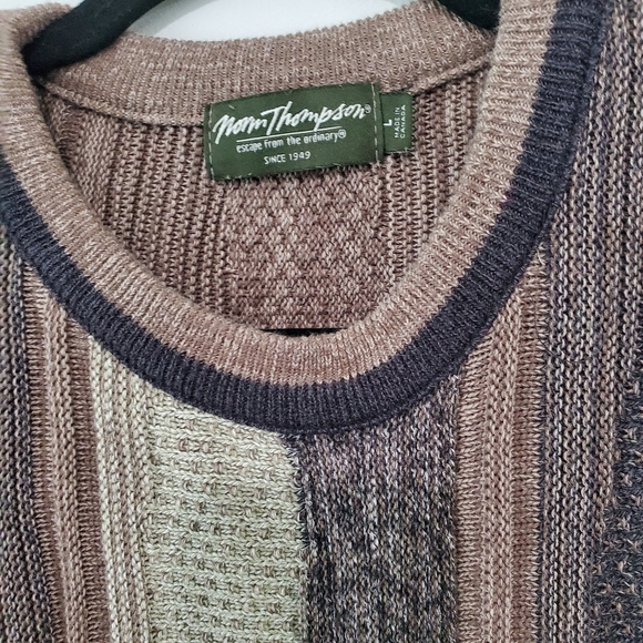 Vintage Large Woven Texture Stripe Cotton Cozy Grandpa Core Oversized Sweater - Picture 3 of 5